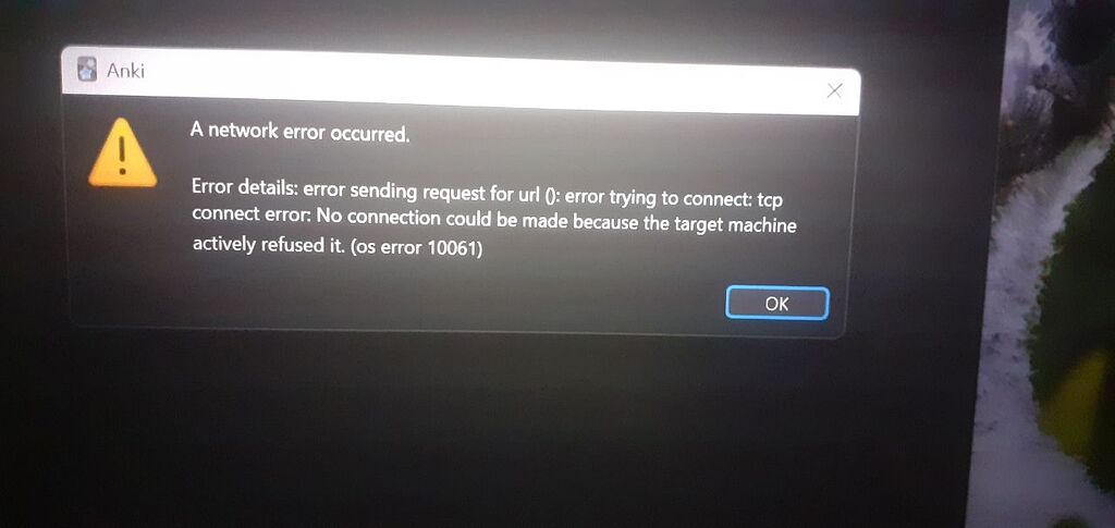 Shows up whenever i open or close Anki. A network error